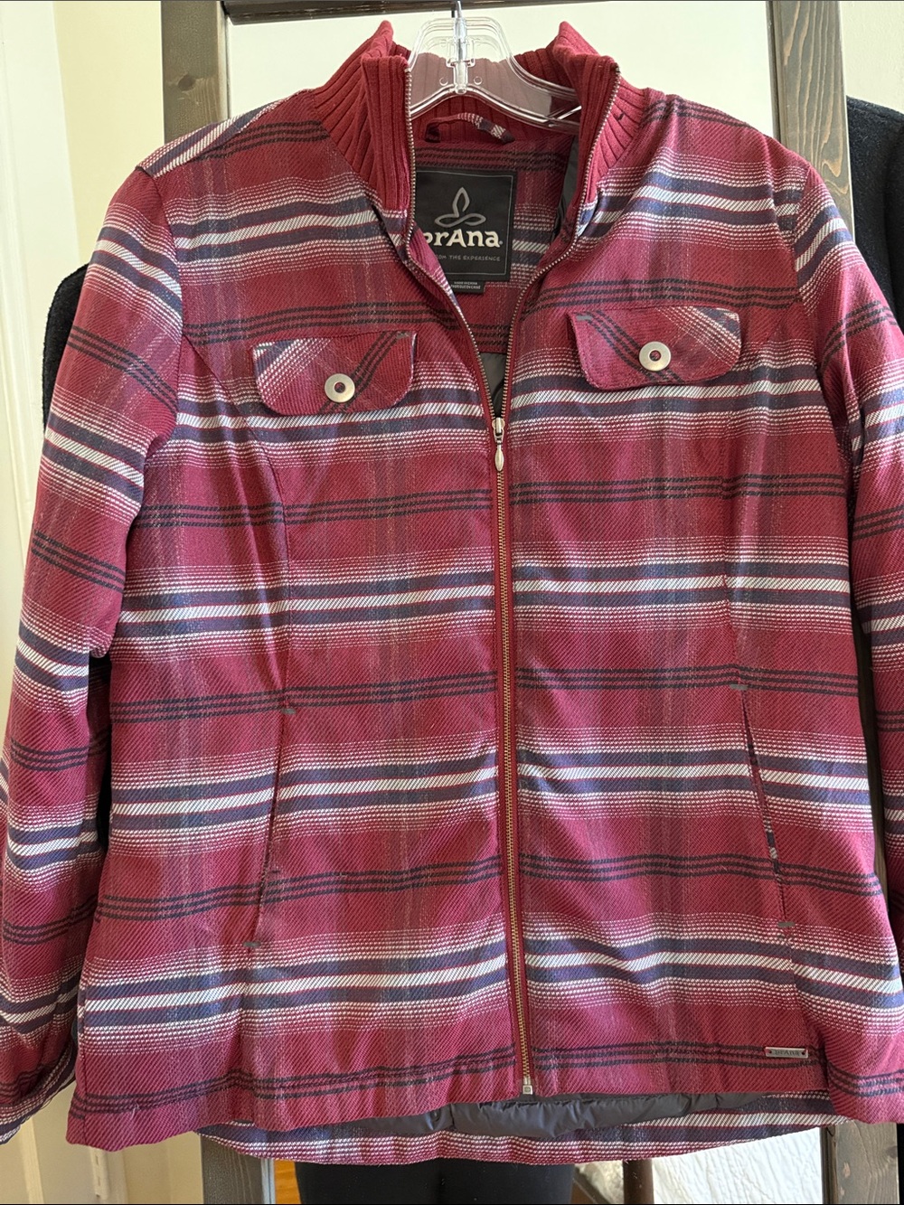 Prana Women's Red-Magenta Striped Zip Jacket